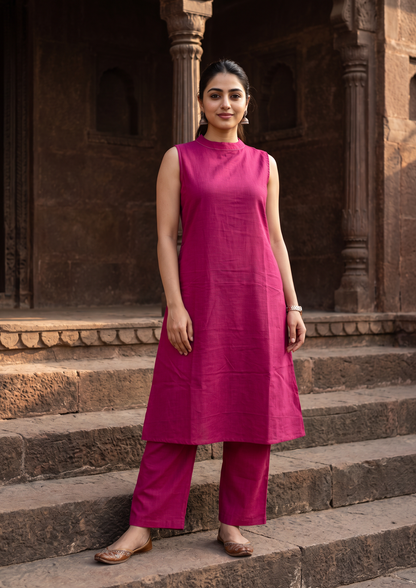 Pink Sleeveless Cotton Co-Ord Set