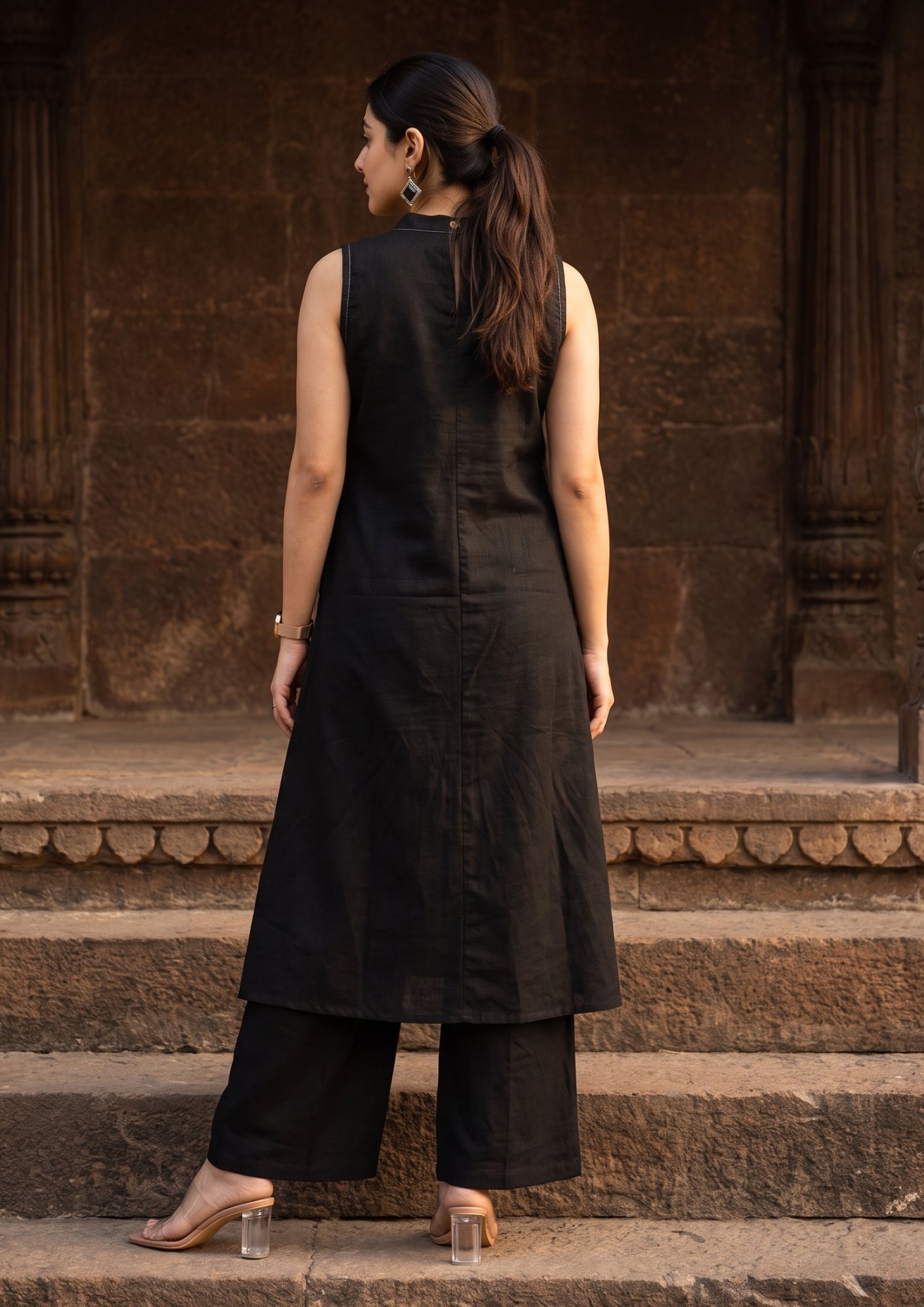 Black Sleeveless Cotton Co-Ord Set