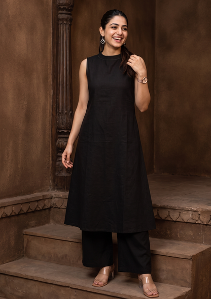 Black Sleeveless Cotton Co-Ord Set