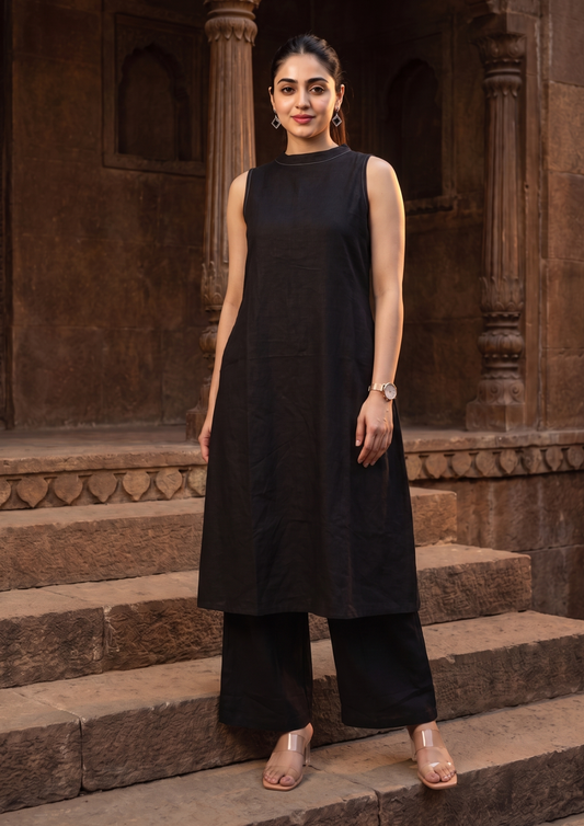 Black Sleeveless Cotton Co-Ord Set
