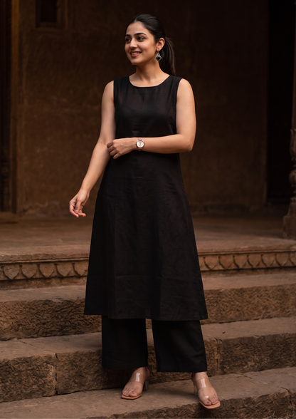 Black Sleeveless Cotton Co-Ord Set