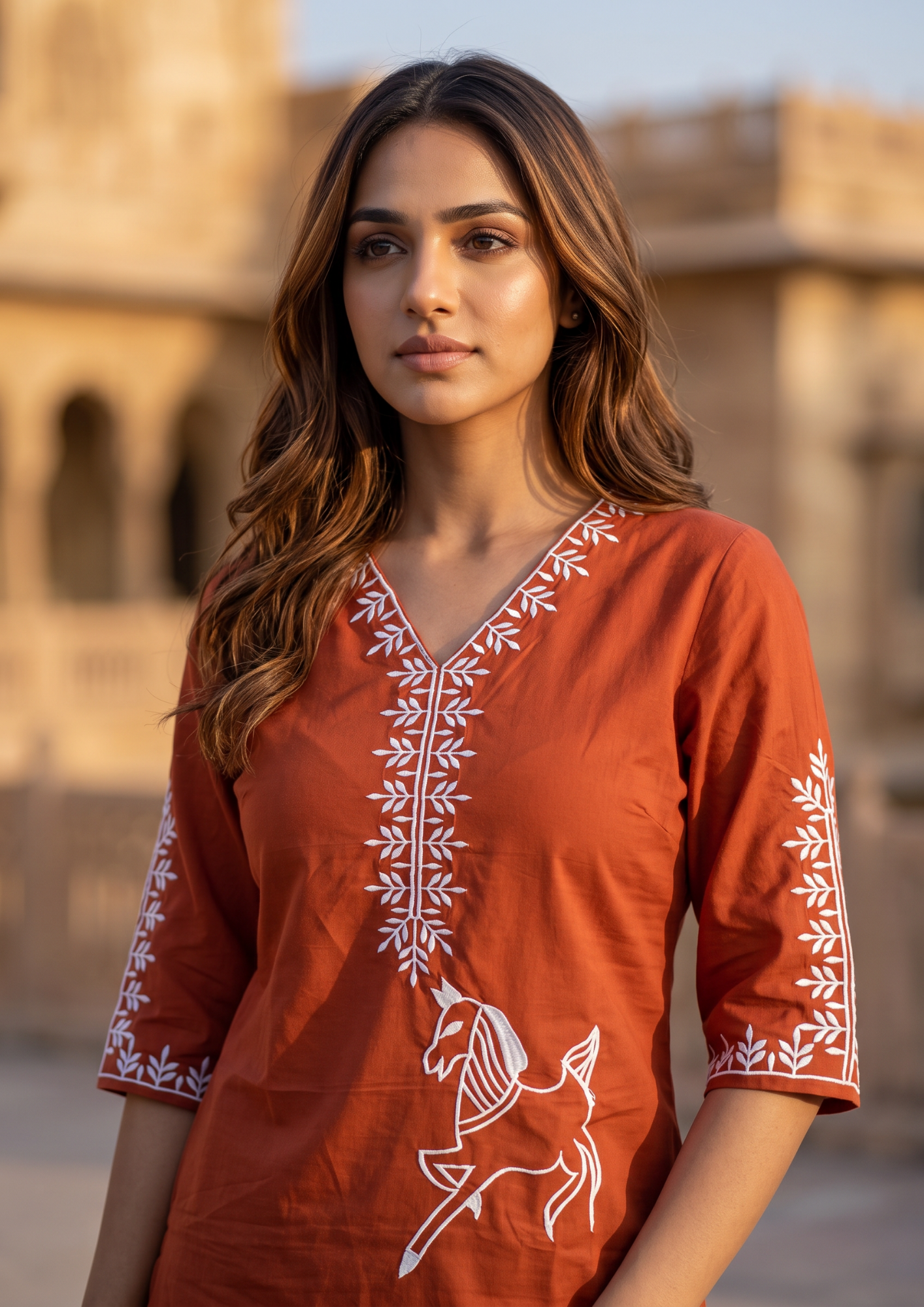 Red Embroidered Cotton Co-Ord Set
