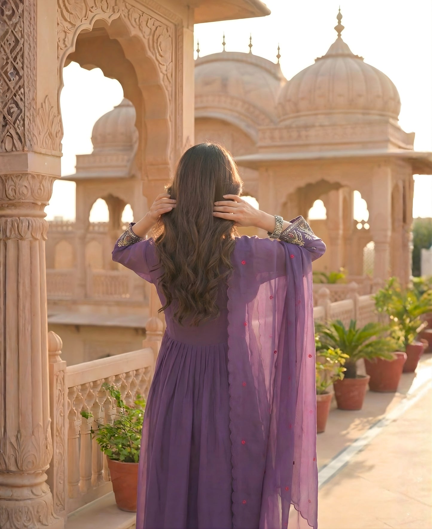 Plum Purple Embroidered Pure Mul Chanderi Suit Set