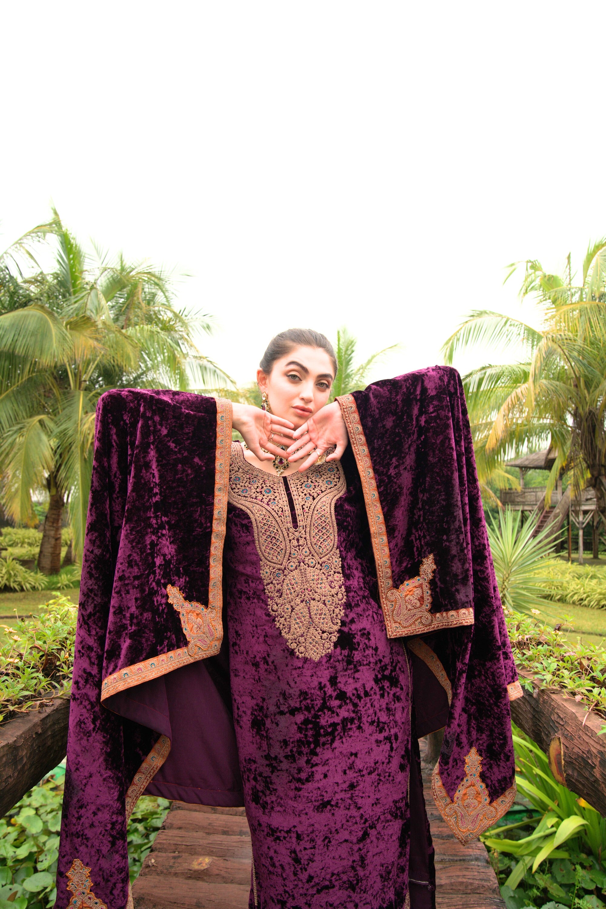Old Mauve Designer Velvet Pakistani Suit Set