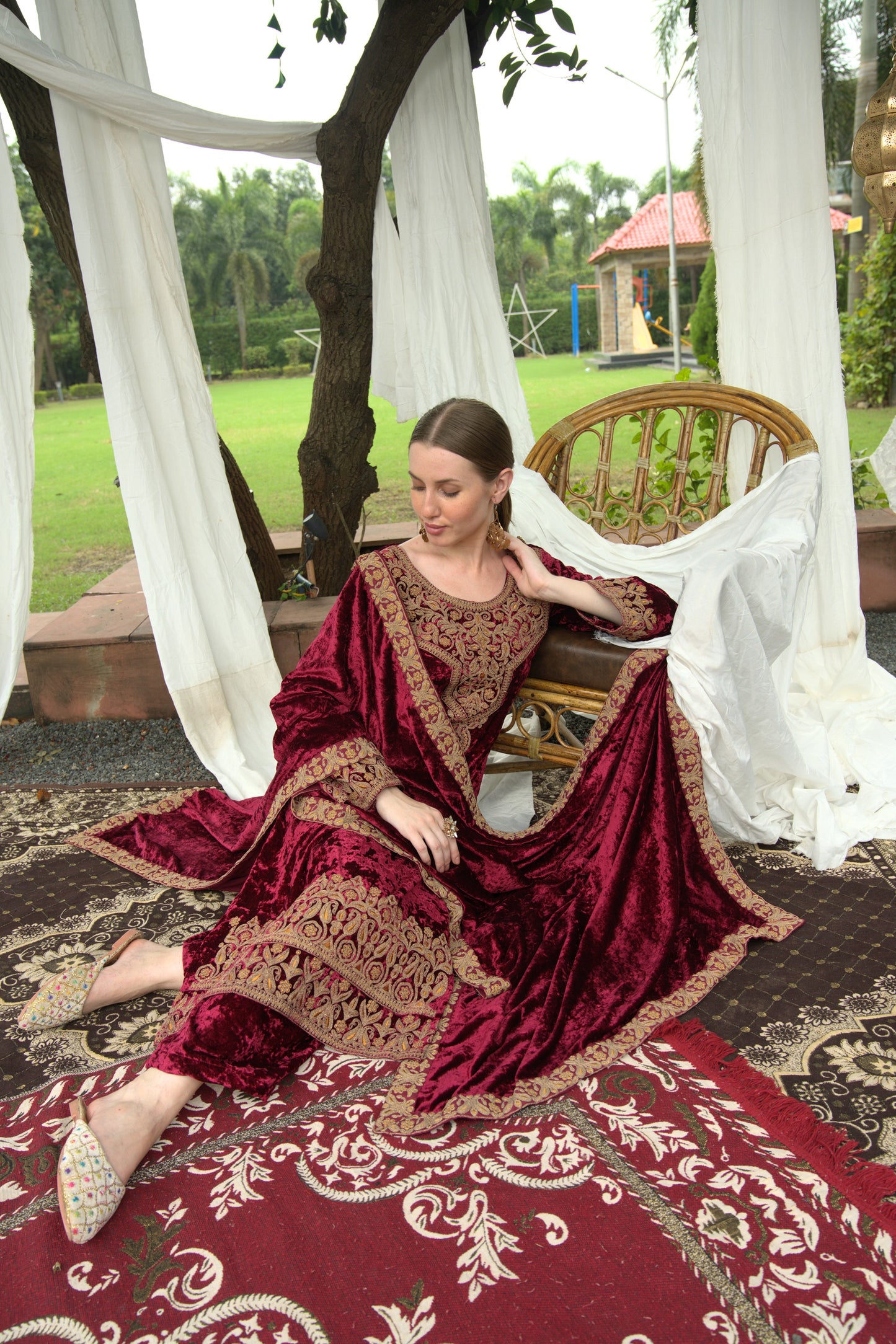 Maroon Designer Velvet Pakistani Suit Set