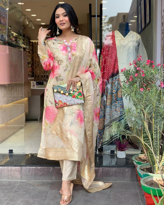 Embroidered Jacquard Suit Set with Dupatta