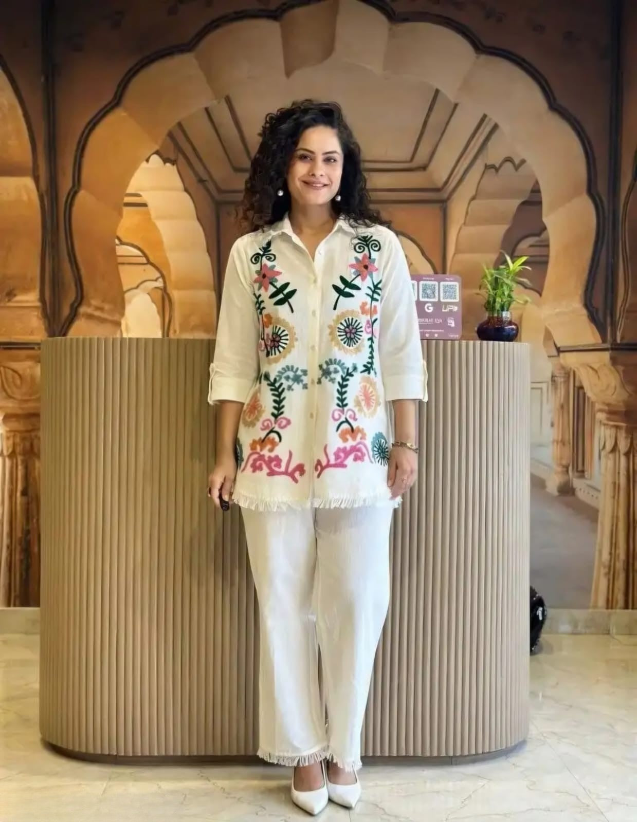 White Embroidered Cotton Flex Co-Ord Set