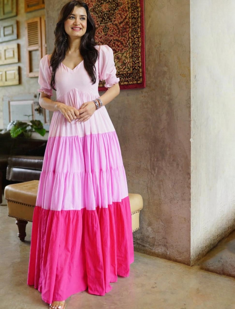 Pink Embellished Rayon Anarkali Gown