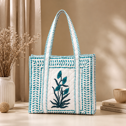 Block Printed Quilted Tote Bag