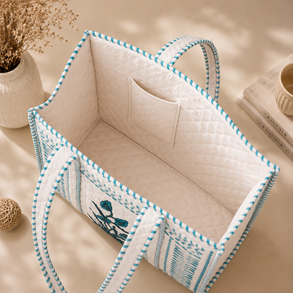 Block Printed Quilted Tote Bag