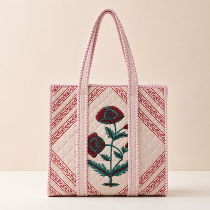 Block Printed Quilted Tote Bag