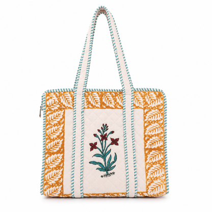 Block Printed Quilted Tote Bag