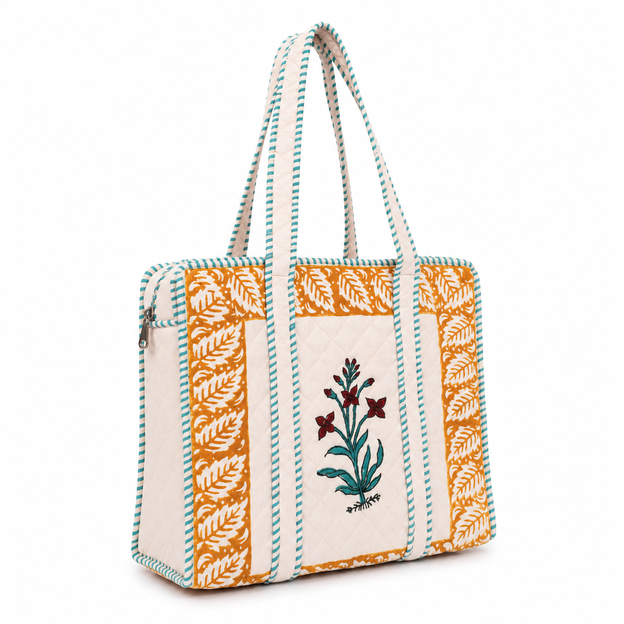 Block Printed Quilted Tote Bag