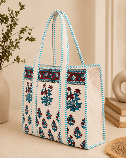 Block Printed Quilted Tote Bag