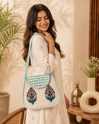 Block Printed Quilted Cotton Shoulder Bag