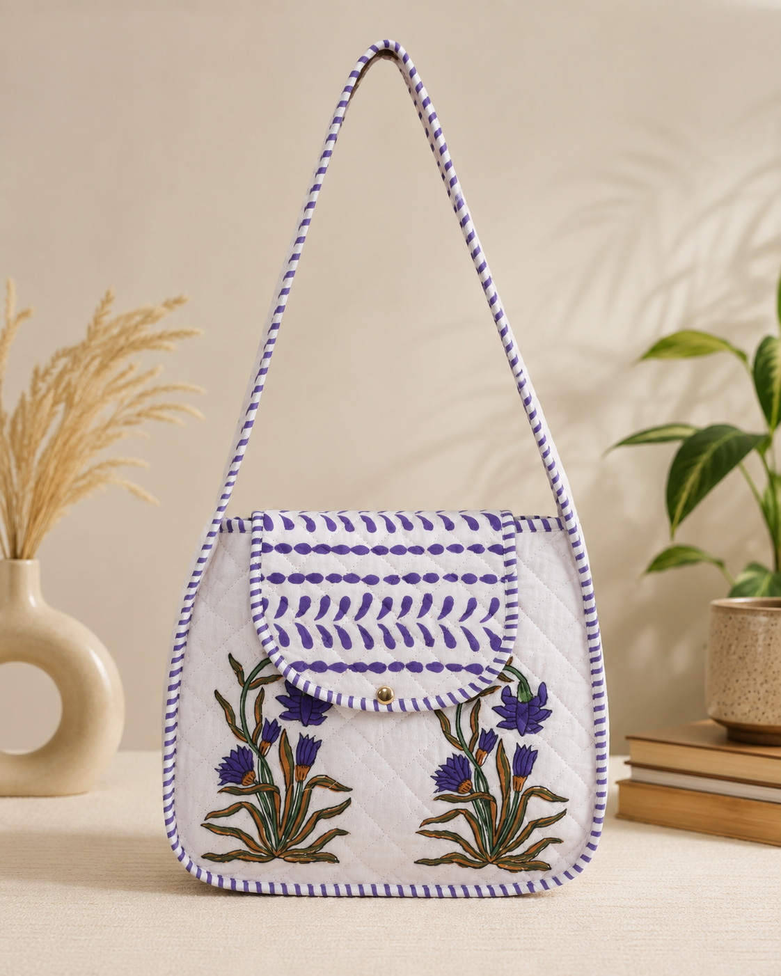 Block Printed Quilted Cotton Shoulder Bag