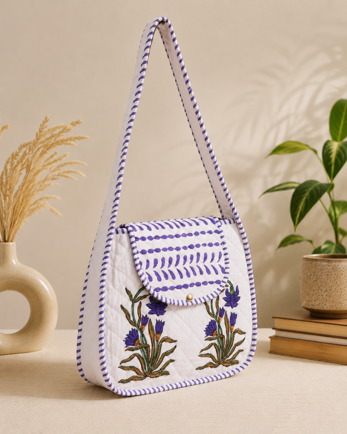Block Printed Quilted Cotton Shoulder Bag