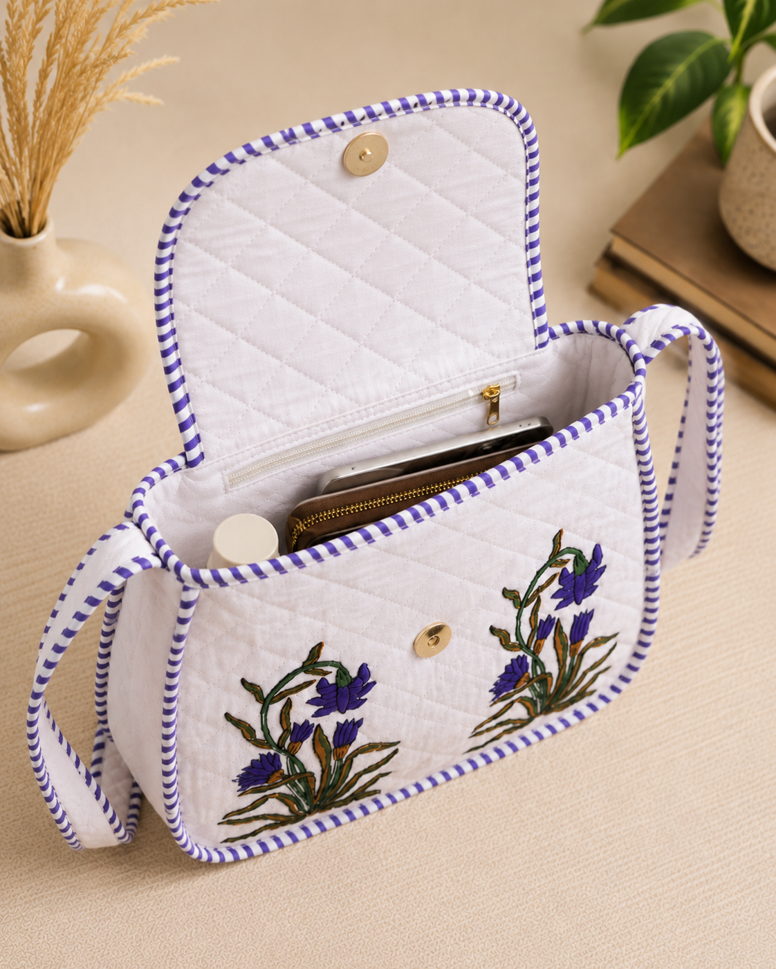 Block Printed Quilted Cotton Shoulder Bag