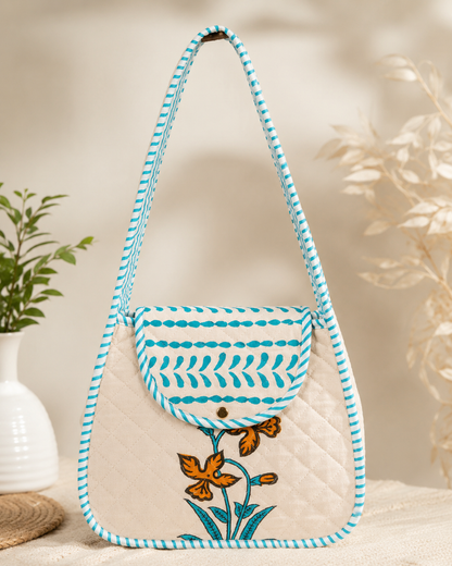 Block Printed Quilted Cotton Shoulder Bag