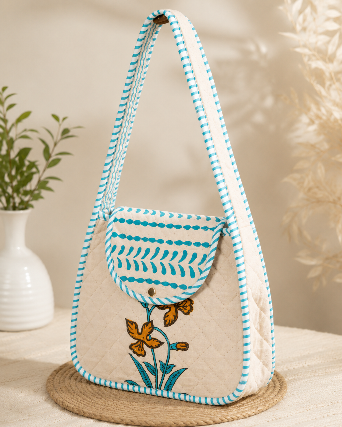 Block Printed Quilted Cotton Shoulder Bag