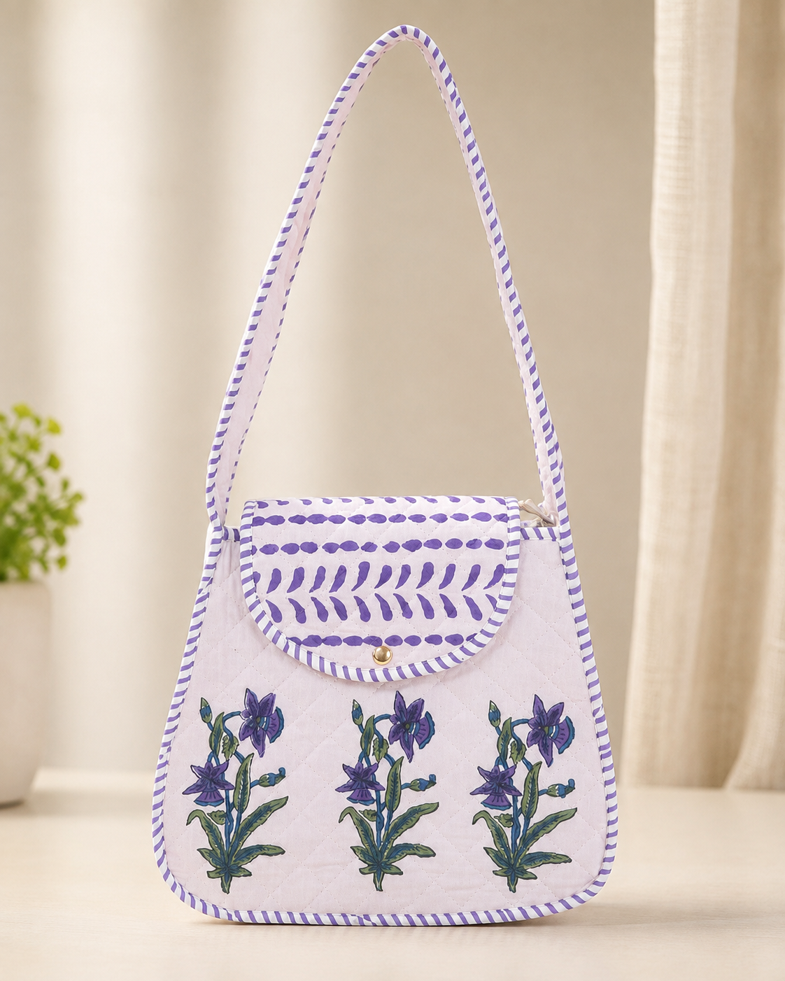 Block Printed Quilted Cotton Shoulder Bag