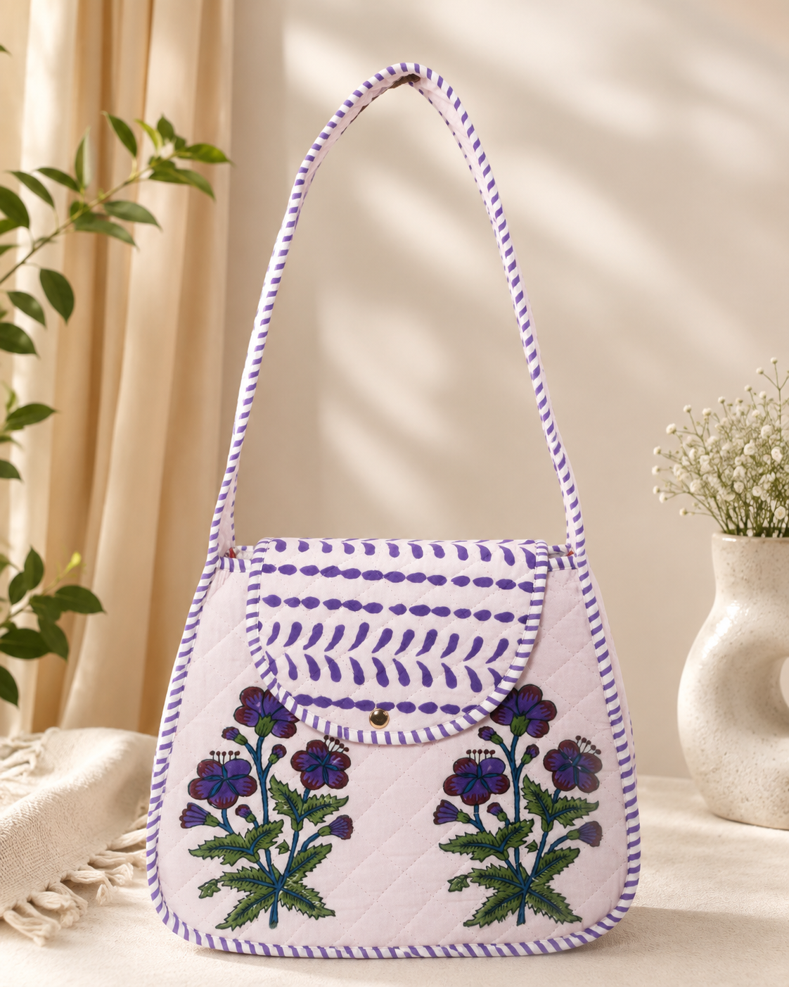 Block Printed Quilted Cotton Shoulder Bag