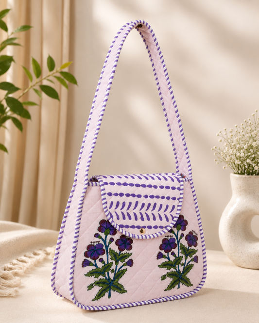 Block Printed Quilted Cotton Shoulder Bag