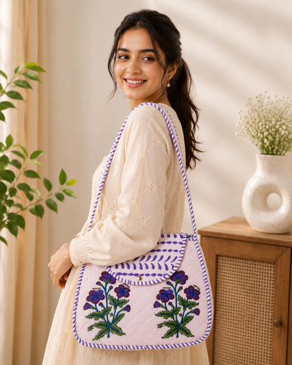 Block Printed Quilted Cotton Shoulder Bag
