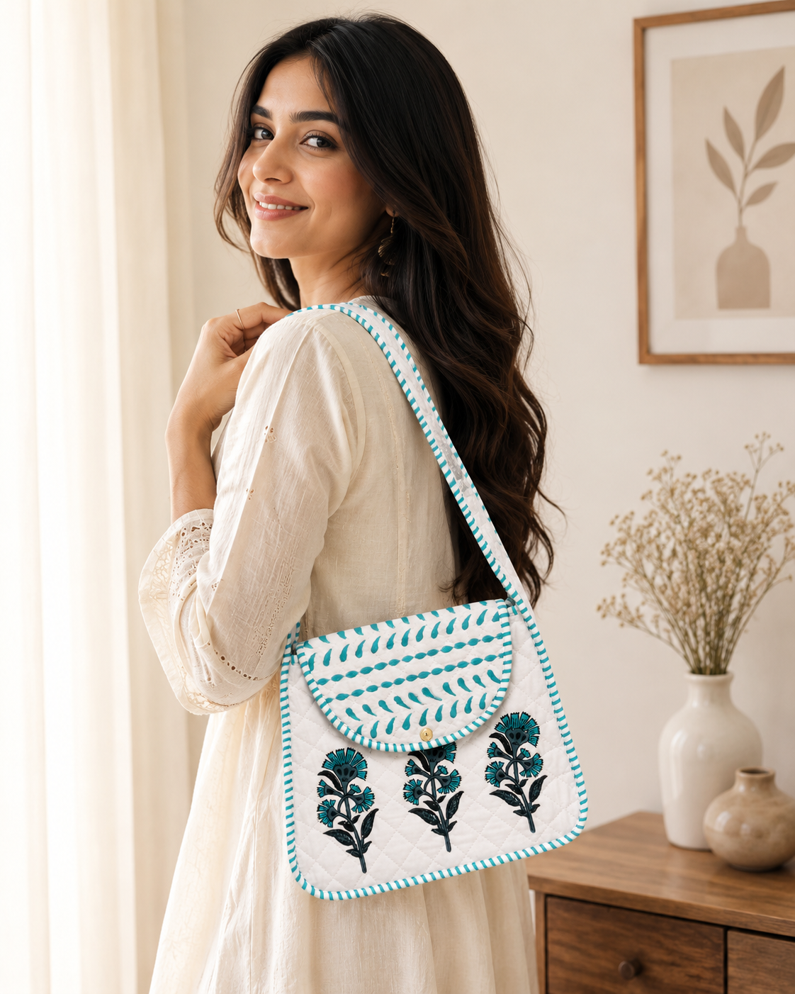 Block Printed Quilted Cotton Shoulder Bag