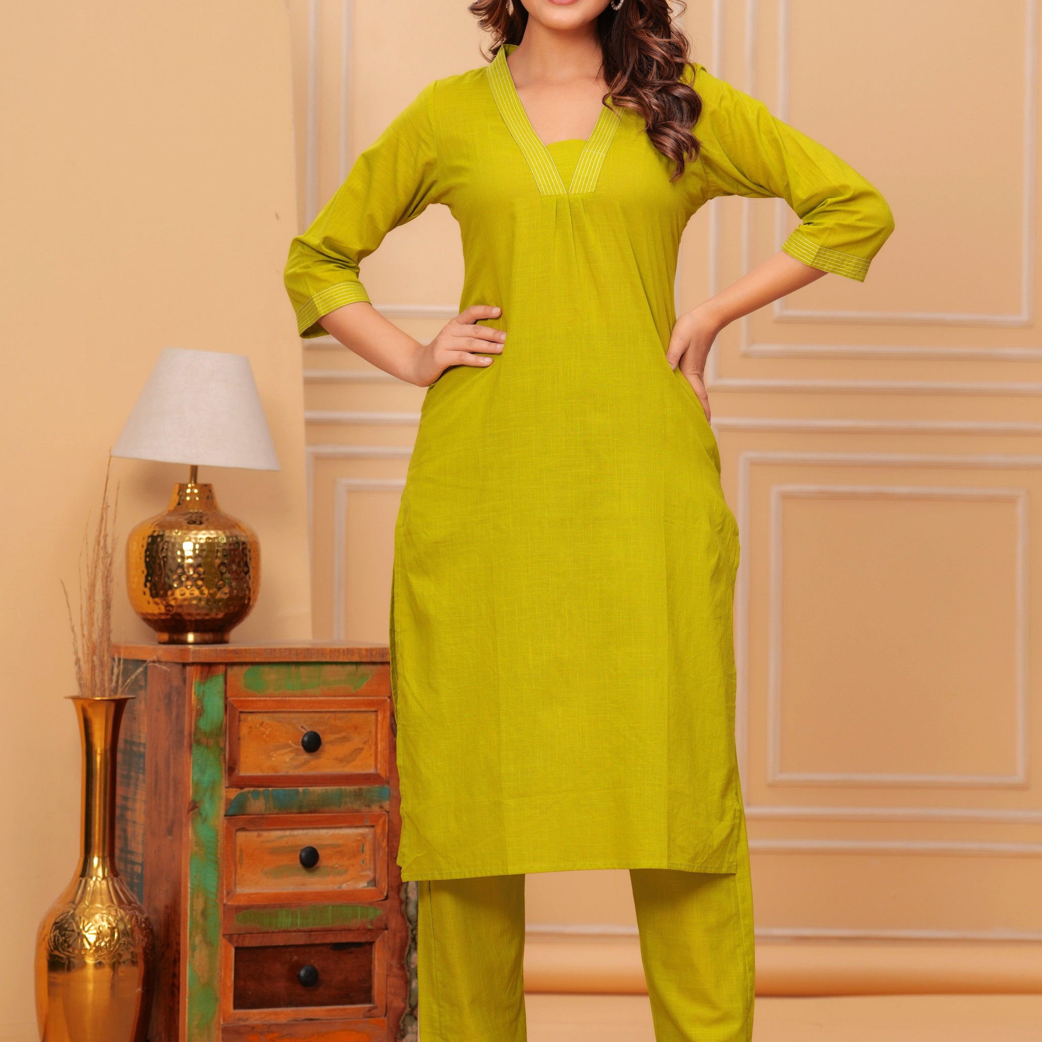 Mustard Yellow Cotton Slub Kurta and Pant Set