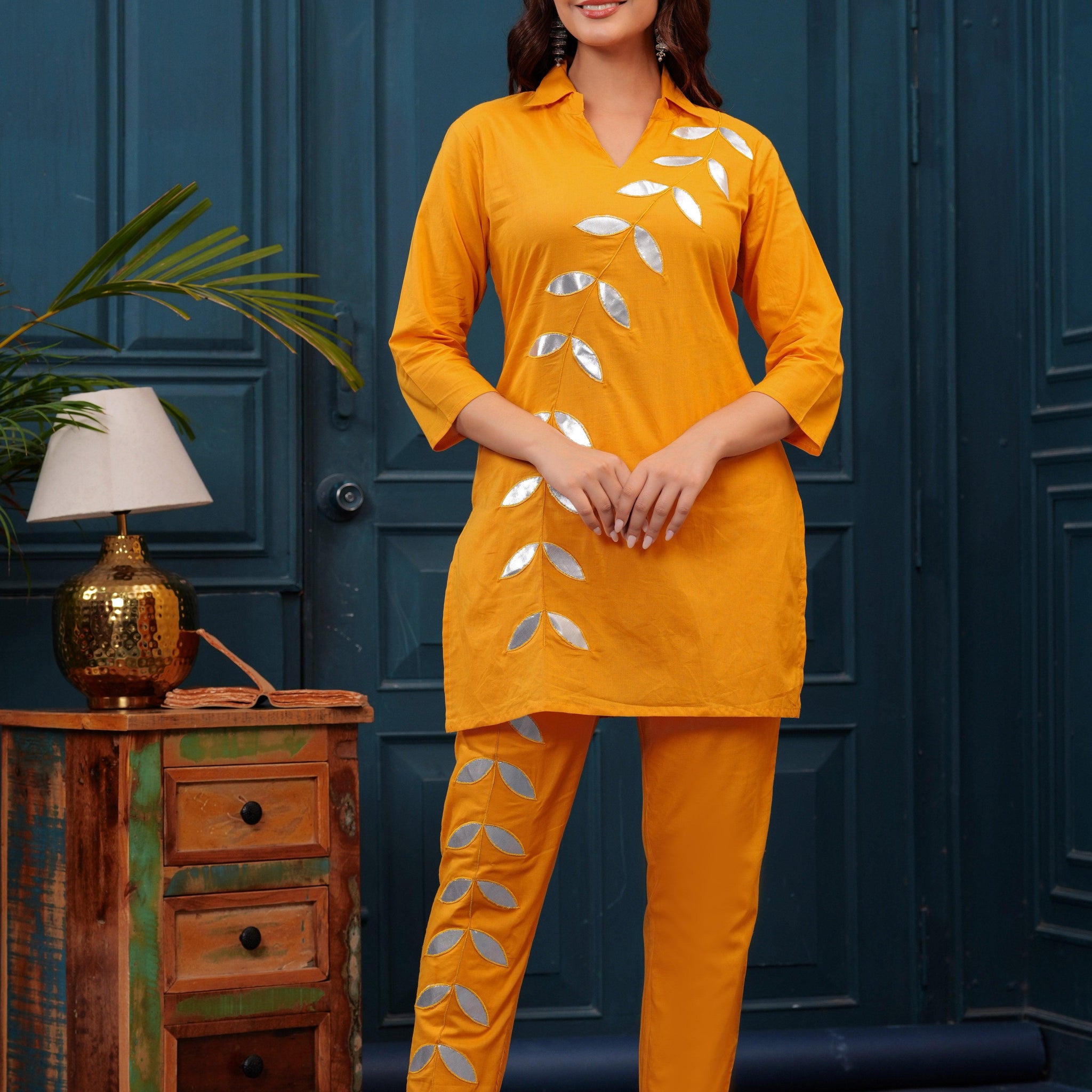 Mustard Embellished Cotton Co-Ord Set