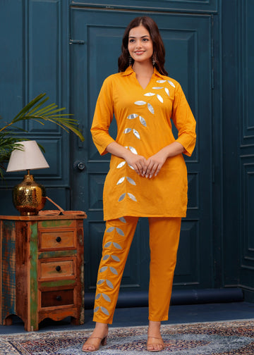 Mustard Embellished Cotton Co-Ord Set