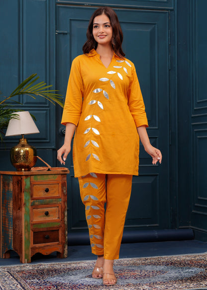Mustard Embellished Cotton Co-Ord Set