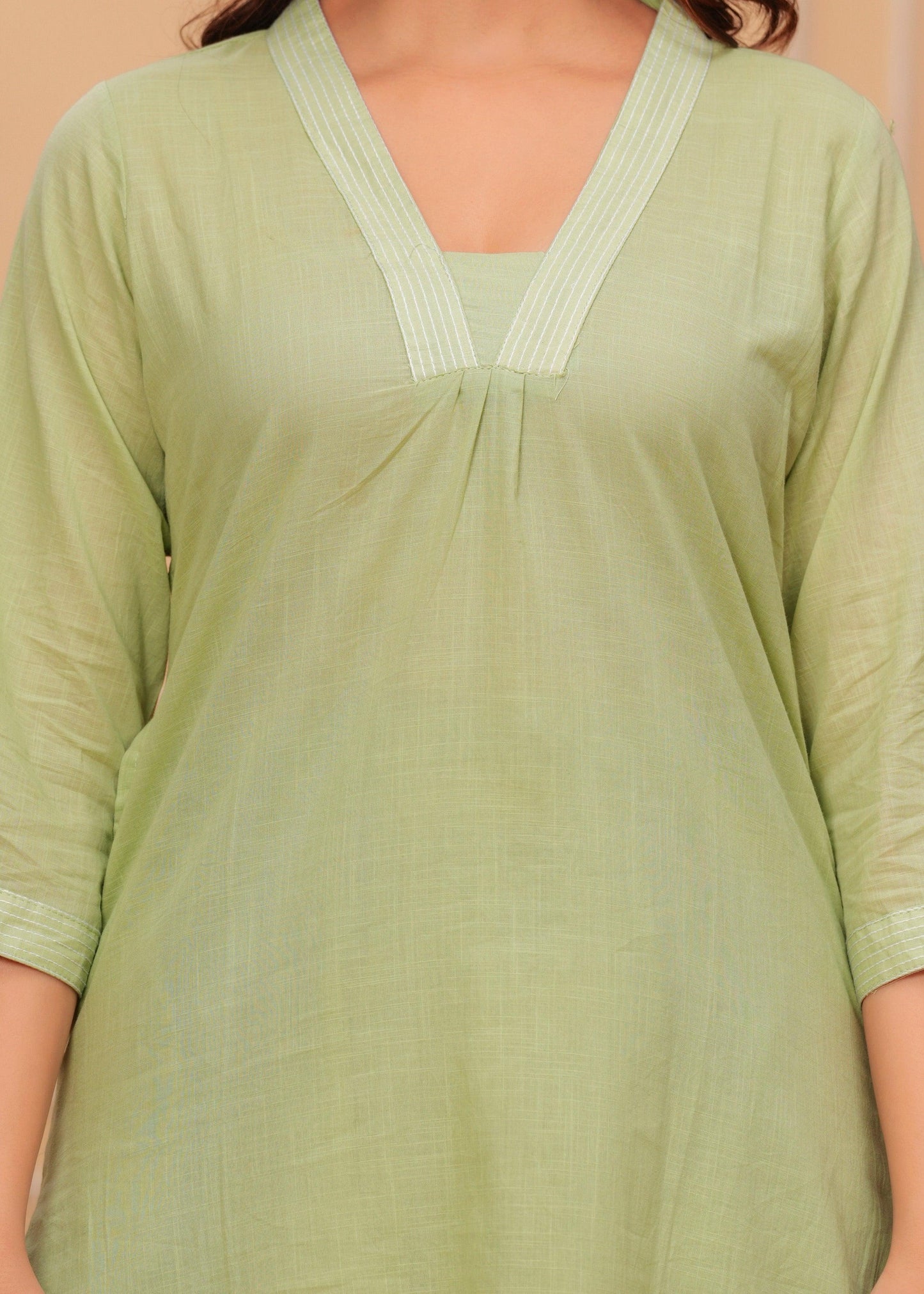 Green Mist Cotton Slub Kurta and Pant Set