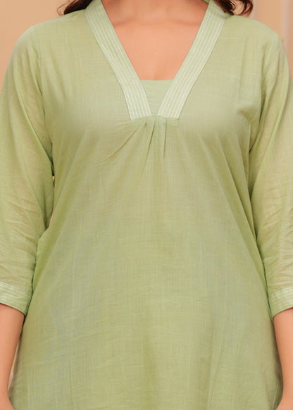 Green Mist Cotton Slub Kurta and Pant Set