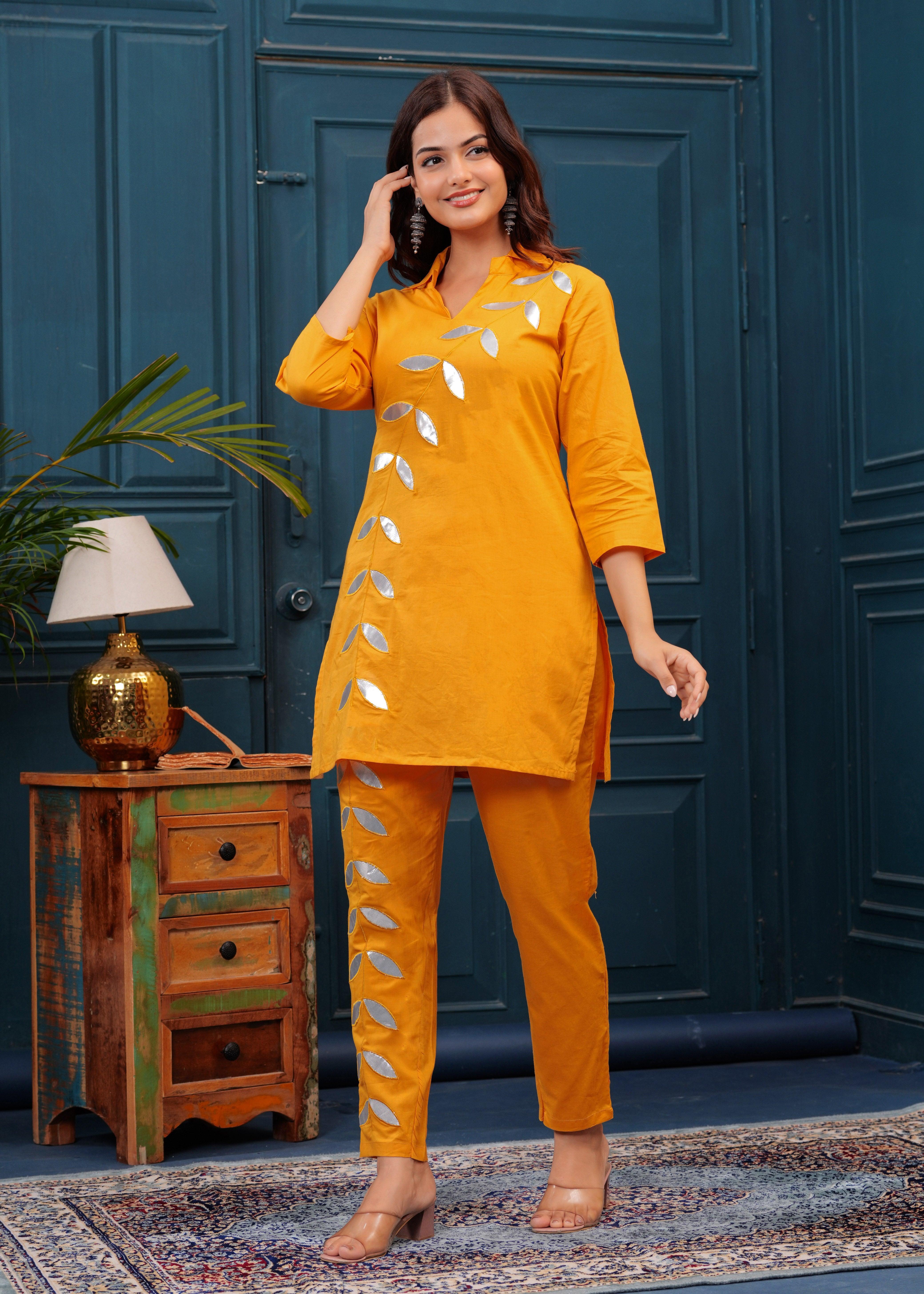 Mustard Embellished Cotton Co-Ord Set
