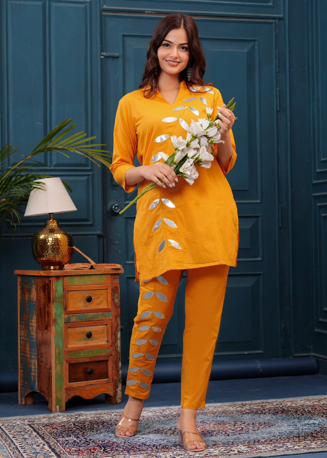 Mustard Embellished Cotton Co-Ord Set