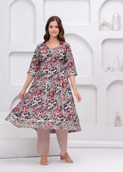 Hand block Gota Patti Cotton Suit Set with Dupatta