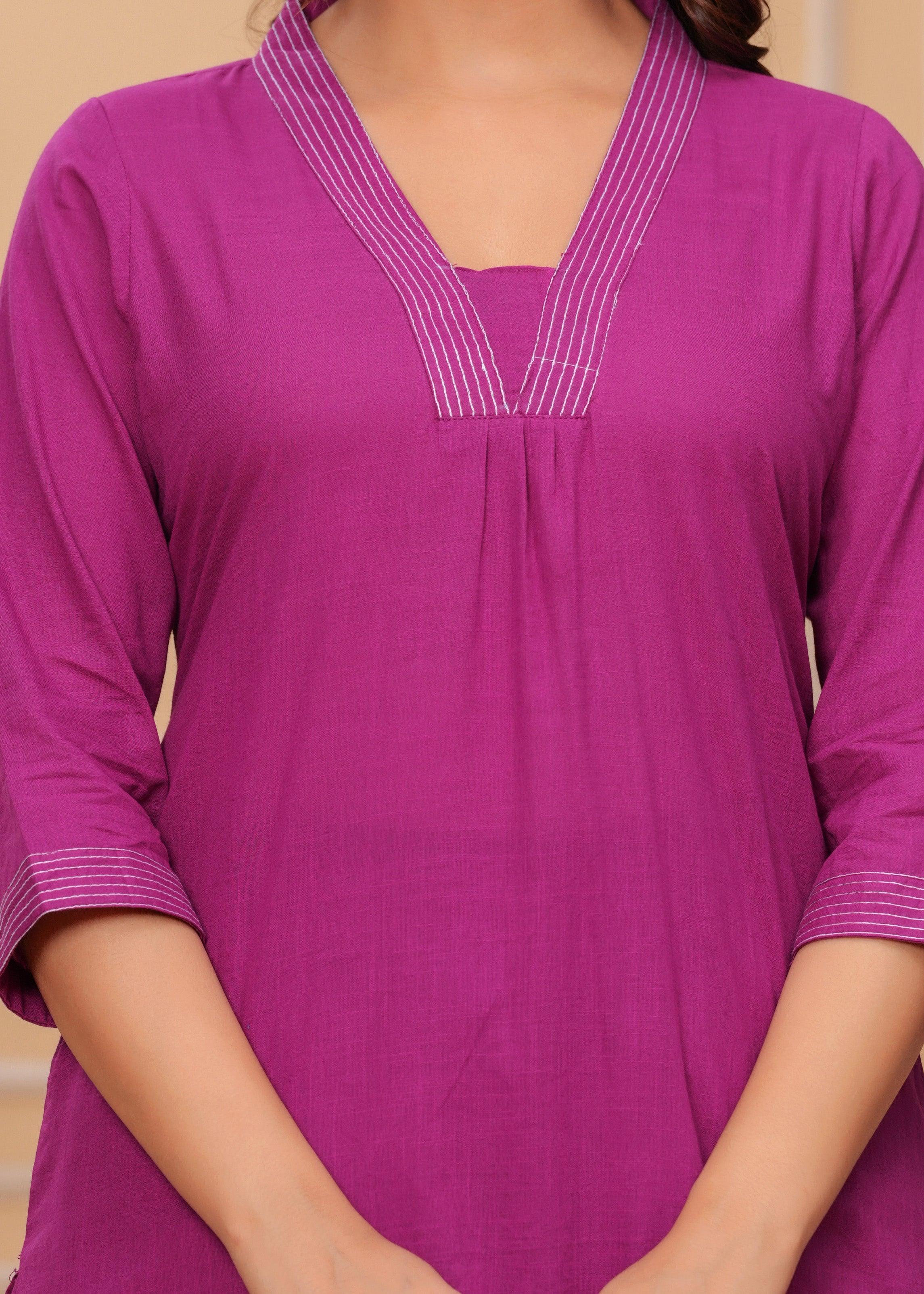 Burnt Pink Cotton Slub Kurta and Pant Set