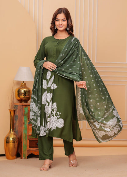 Camo Green Printed Rayon Suit Set