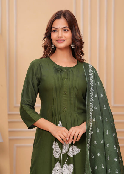 Camo Green Printed Rayon Suit Set