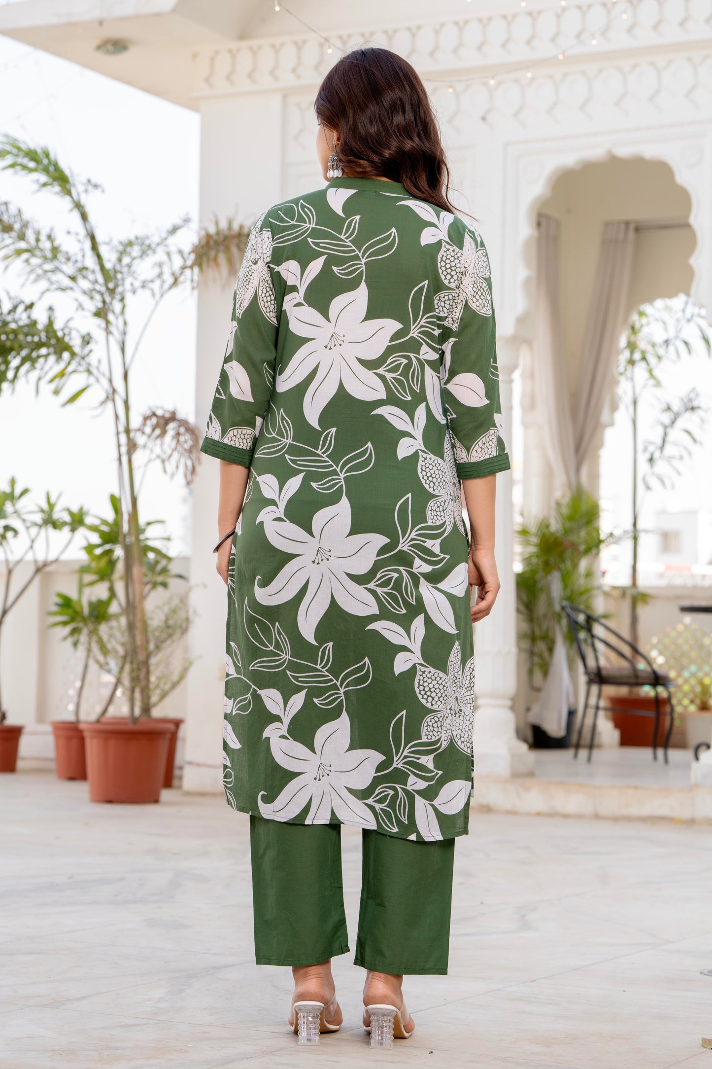 Green Floral Printed Cotton Kurta and Pant Set