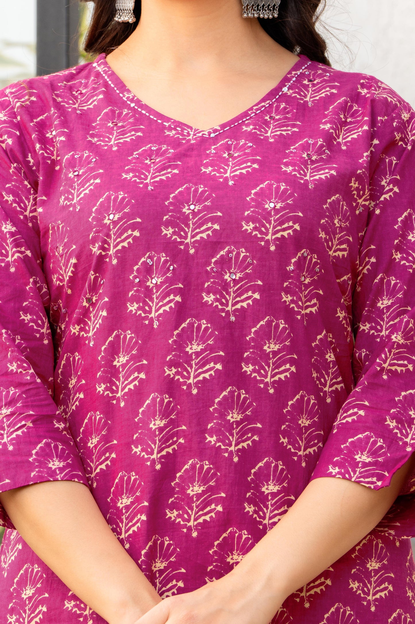 Pink Printed Cotton Kurta and Pant Set with Dupatta