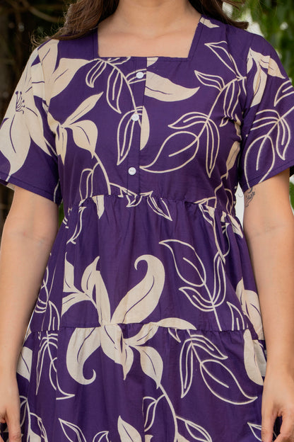 Purple Printed Cotton Tunic Dress