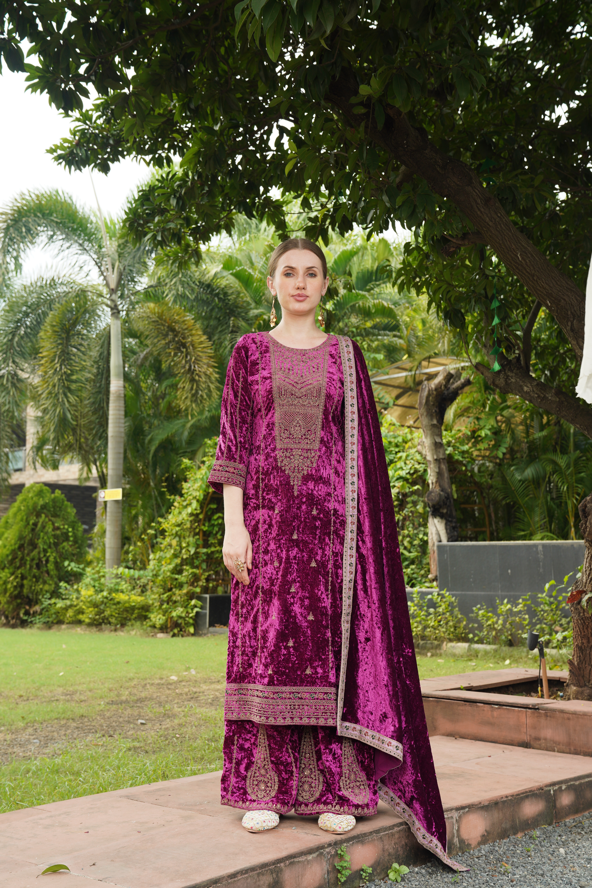 Bashful Pink Designer Velvet Pakistani Suit Set