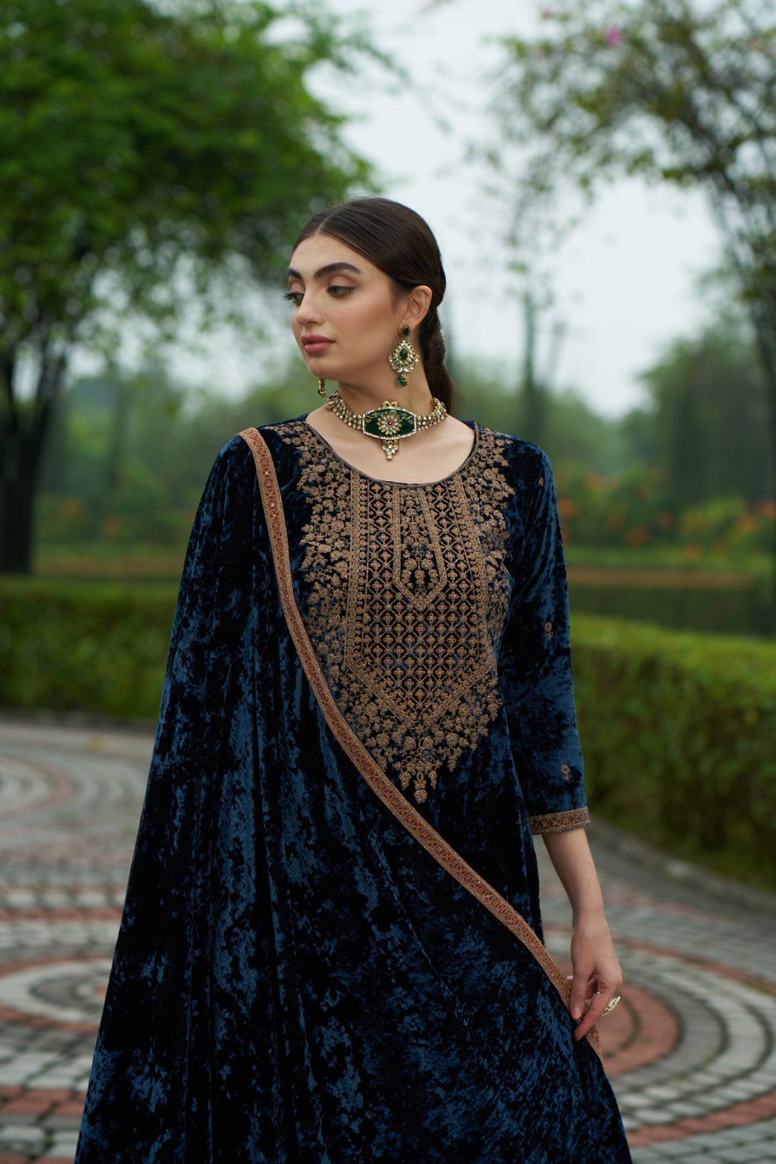 Dark Blue Designer Velvet Pakistani Suit Set