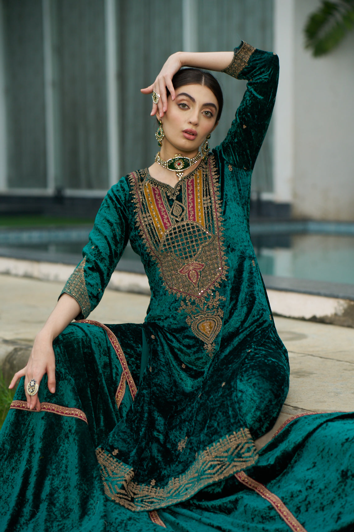 green velvet pakistani dress Ramsha Pakistani Velvet Dress