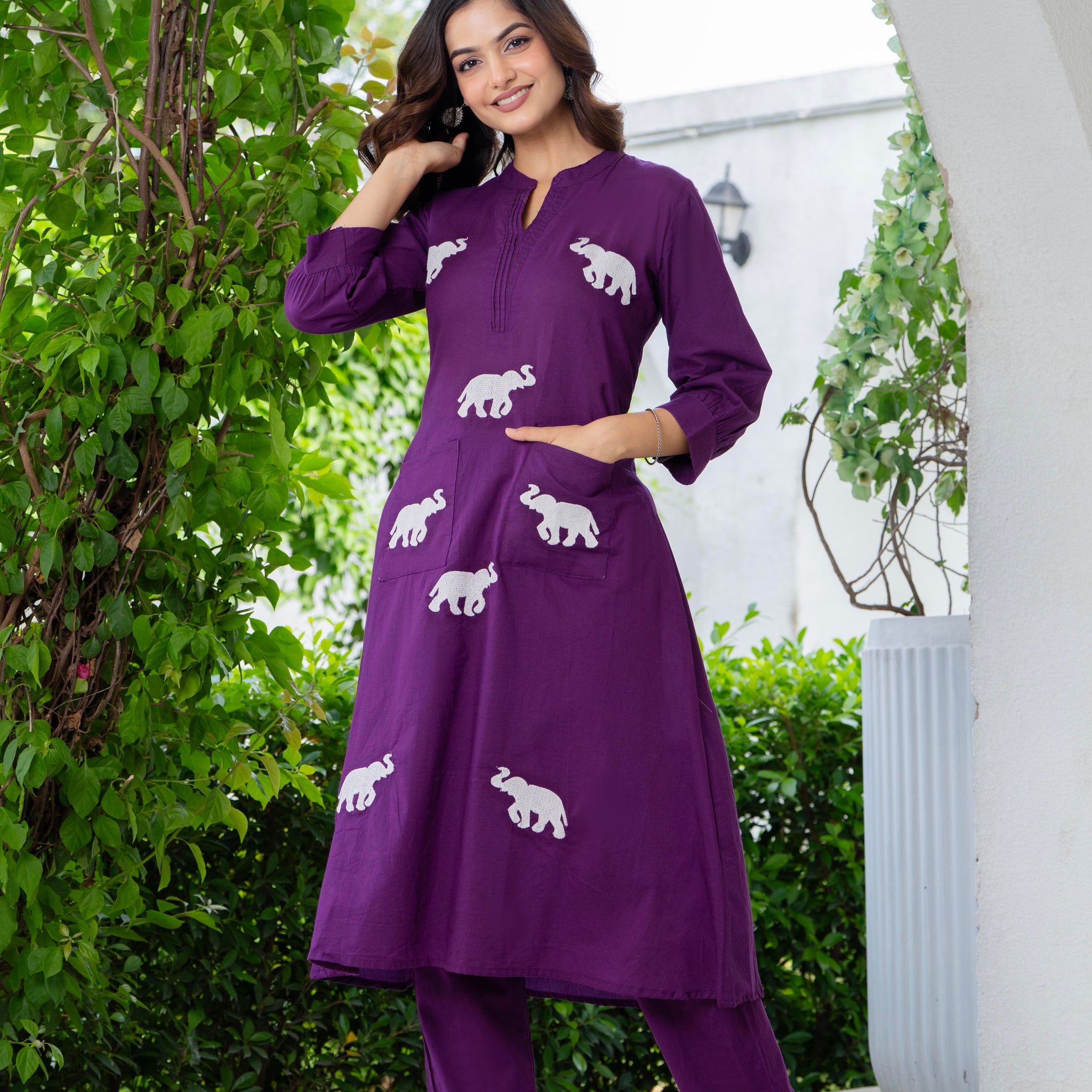 Grape Purple Embroidered Cotton Co-Ord Set