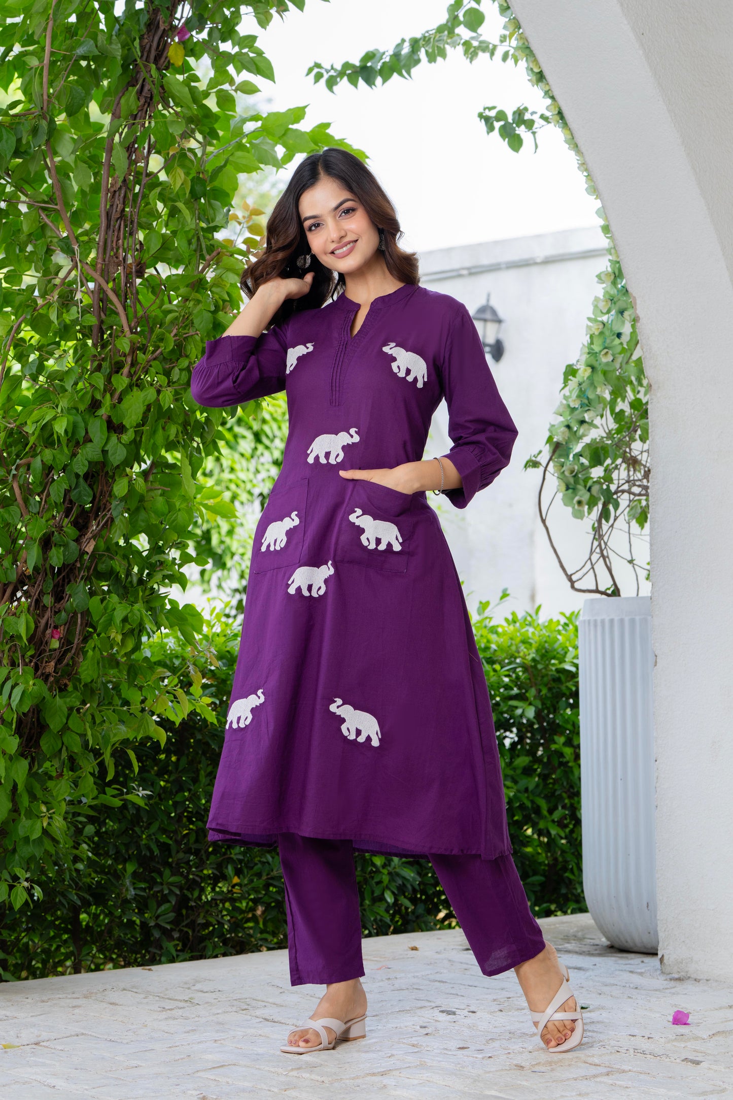 Grape Purple Embroidered Cotton Co-Ord Set