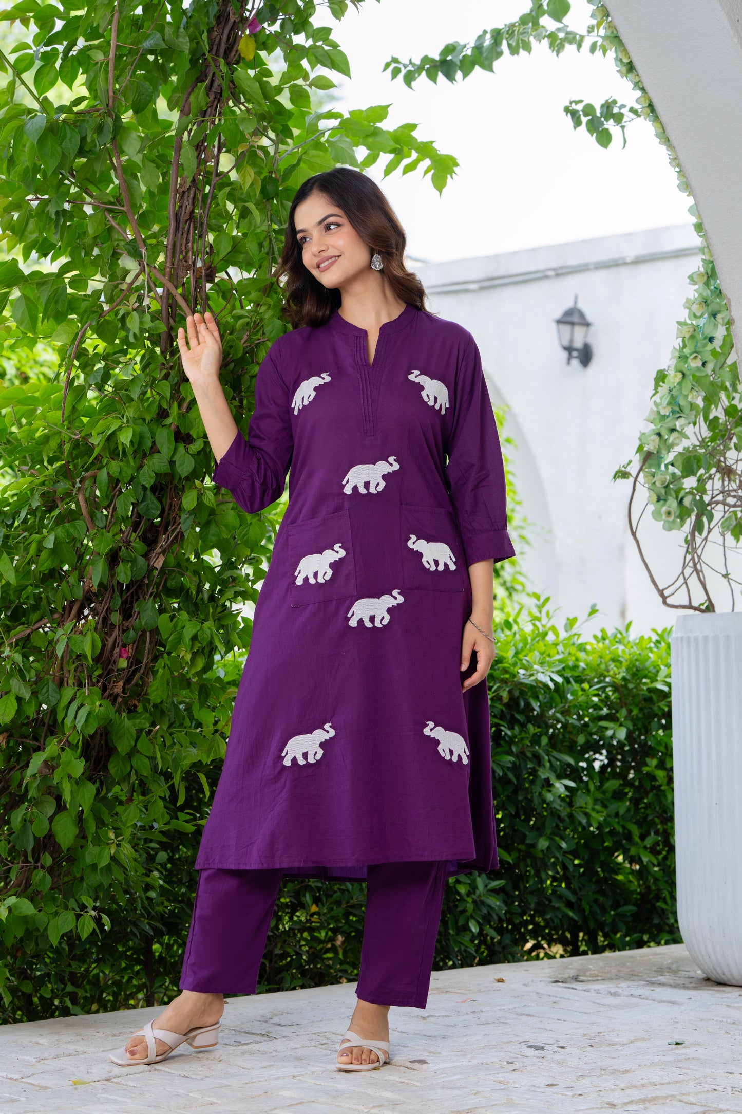 Grape Purple Embroidered Cotton Co-Ord Set